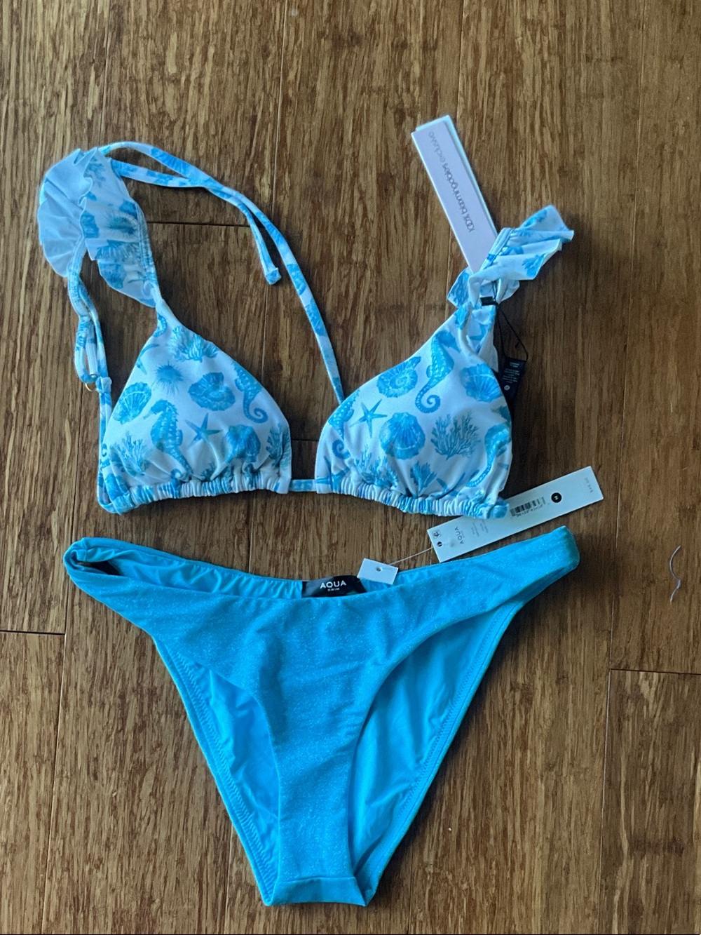Aqua Two-Piece Bikini Set - Light Blue & White